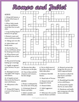 Romeo and Juliet Worksheet Fresh Romeo and Juliet Crossword Puzzle by Puzzles to Print