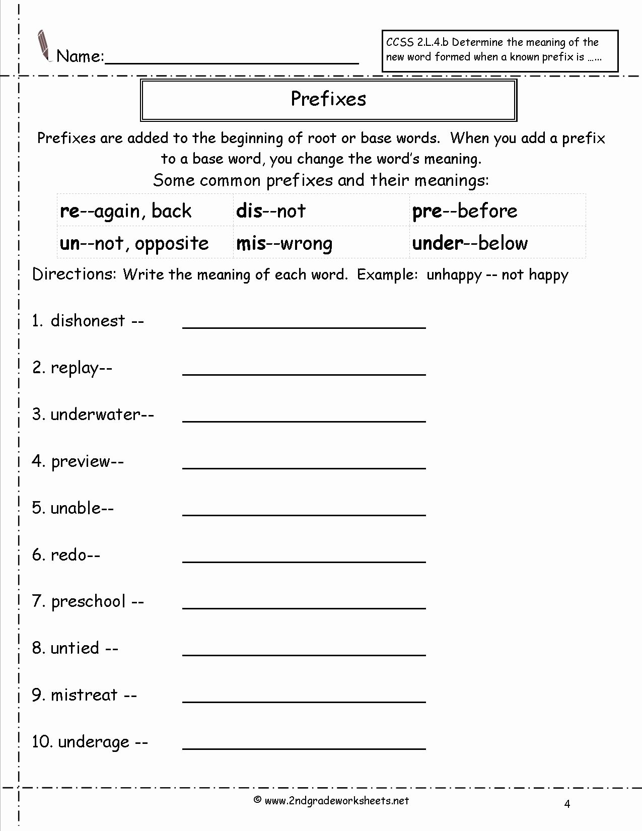 Root Words Worksheet Pdf Best Of Second Grade Prefixes Worksheets