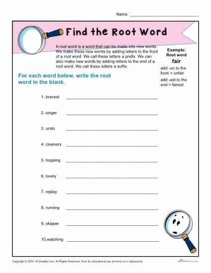 Root Words Worksheet Pdf Elegant Find the Root Word Worksheet for 1st Grade K12