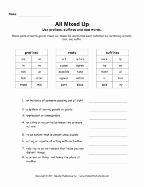 Root Words Worksheet Pdf Fresh Prefixes Suffixes Roots