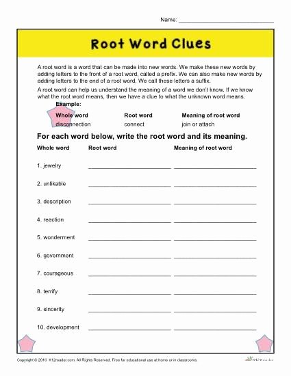 Root Words Worksheet Pdf Fresh Root Word Clues K12
