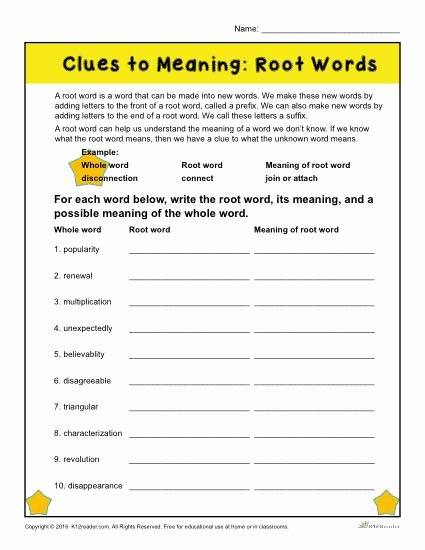 Root Words Worksheet Pdf