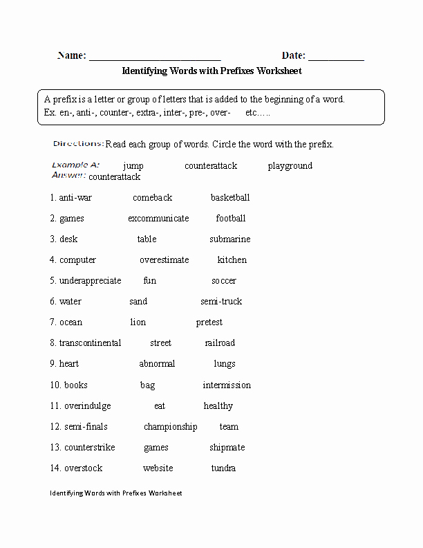 Root Words Worksheet Pdf New Identifying Words with Prefixes Worksheet