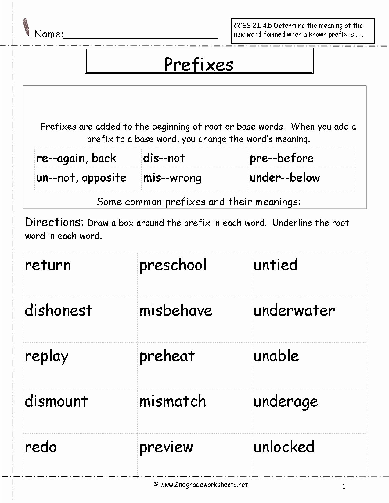 Root Words Worksheet Pdf New Second Grade Prefixes Worksheets