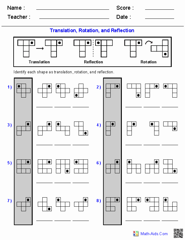 Rotations Worksheet 8th Grade Unique Translation Rotation and Reflection Worksheets