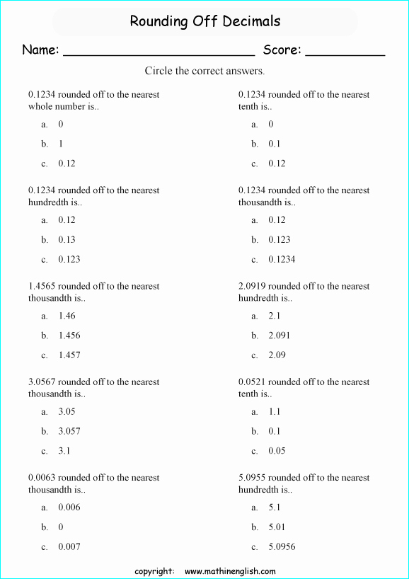 Rounding Decimals Worksheet 5th Grade Fresh Answer the Multiple Choice Questions About Rounding