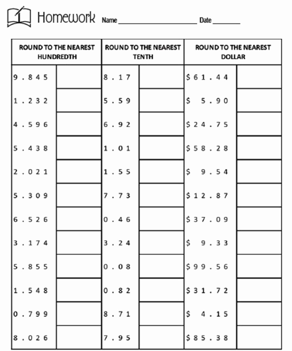 Rounding Whole Numbers Grade 5 Worksheet 25 Rounding Decimals 