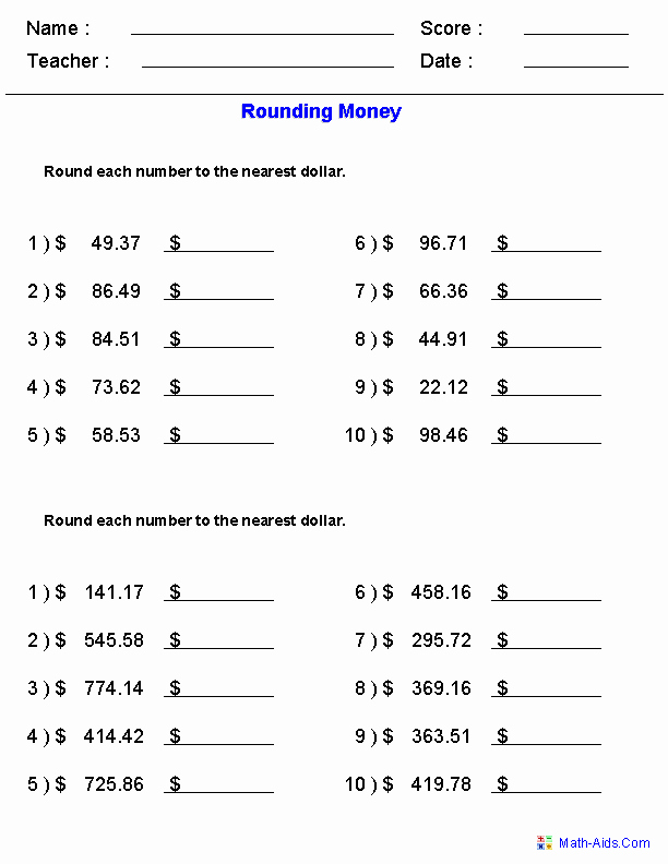 Rounding Decimals Worksheet 5th Grade Lovely Rounding Worksheets for Money