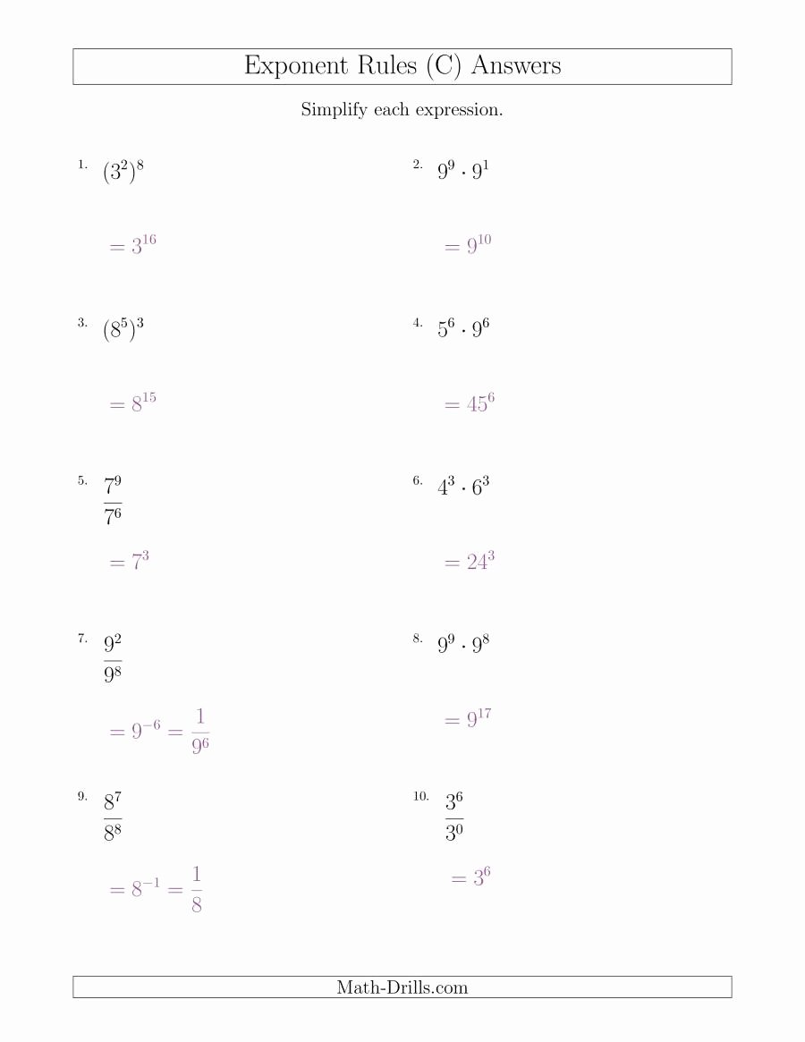 Rules Of Exponents Worksheet Pdf Beautiful Mixed Exponent Rules All Positive C