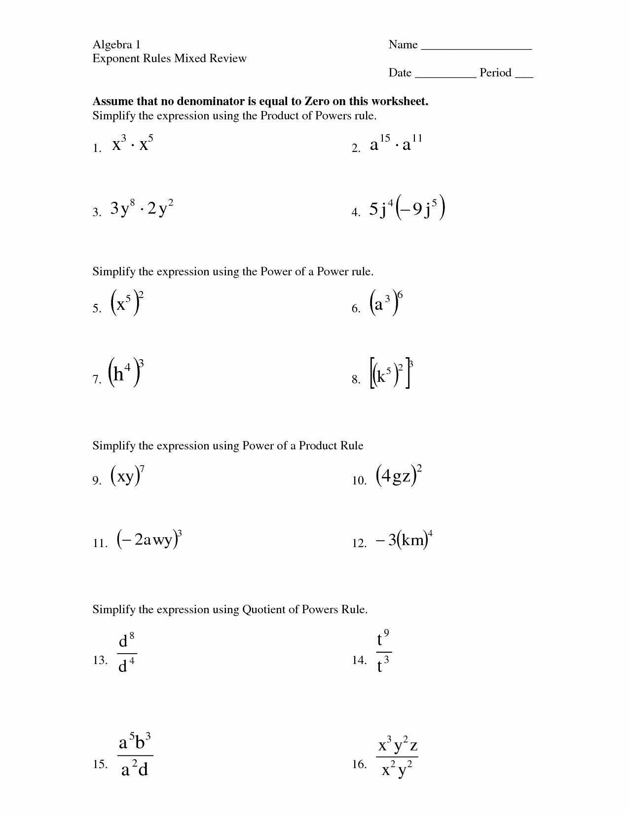 50 Rules Of Exponents Worksheet Pdf