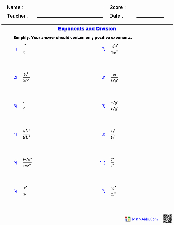 Rules Of Exponents Worksheet Pdf Fresh Algebra 1 Worksheets