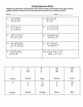Rules Of Exponents Worksheet Pdf Lovely Exponent Rules Coloring Sheet by Teacher Twins
