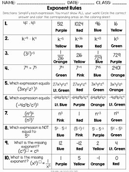 Rules Of Exponents Worksheet Pdf Lovely Exponent Rules Simplifying Expressions Color by Number