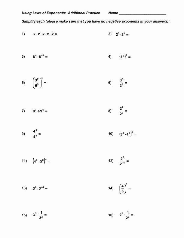 Rules Of Exponents Worksheet Pdf New Rules Exponents Worksheet