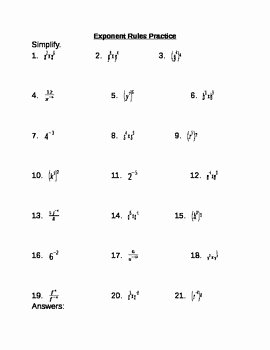 Rules Of Exponents Worksheet Pdf Unique Exponent Rules Practice by Elizabeth Stephens