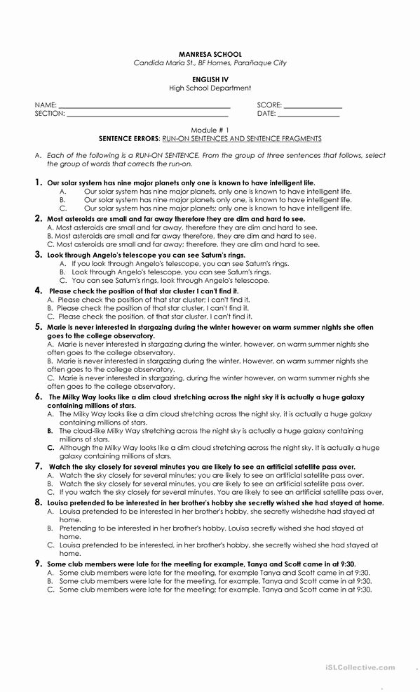 Run On Sentence Worksheet Awesome 301 Moved Permanently