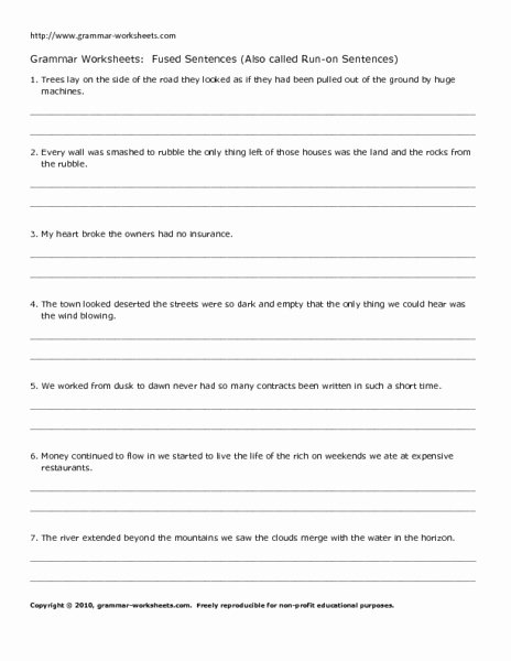 Run On Sentence Worksheet Awesome Fused Sentences Run On Sentences Worksheet for 7th 9th