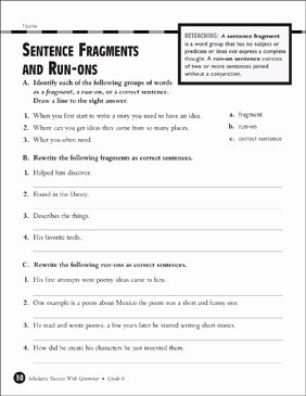 Run On Sentence Worksheet Beautiful Sentence Fragments and Run S Grades 5 6