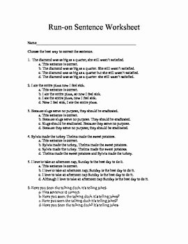 Run On Sentence Worksheet Elegant Run On Sentence Worksheets Quiz and Answer Keys by Laura