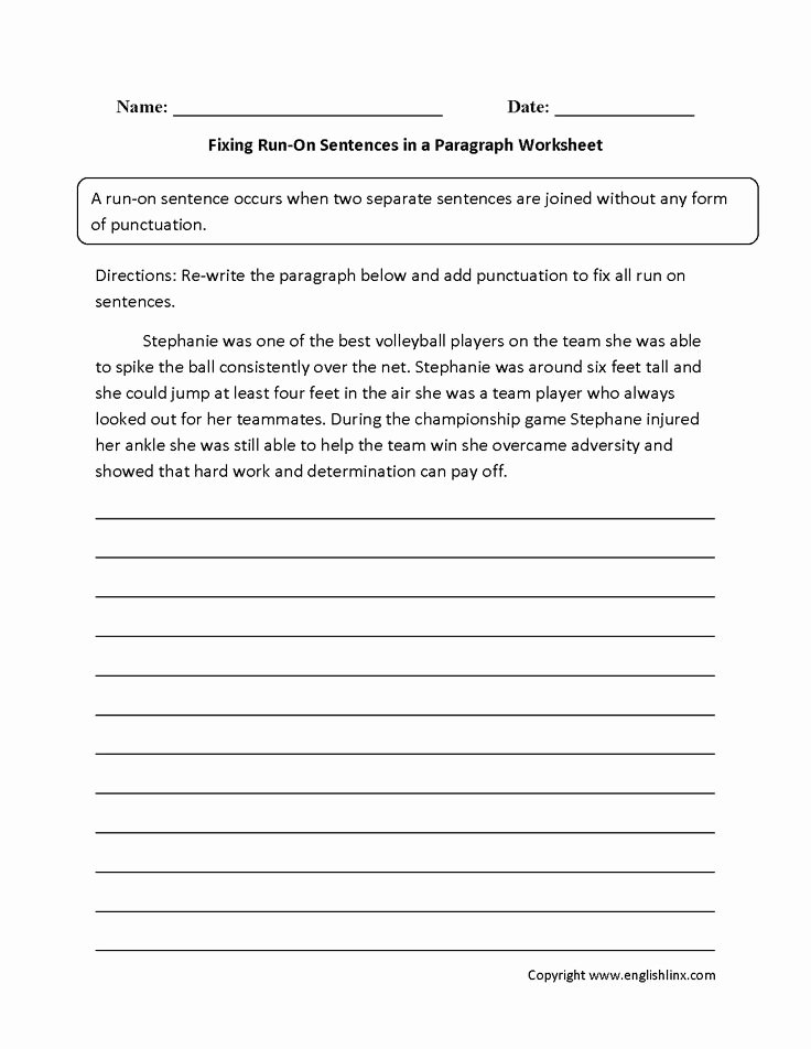 Run On Sentence Worksheet Fresh Fixing Paragraphs with Run On Sentences Worksheets