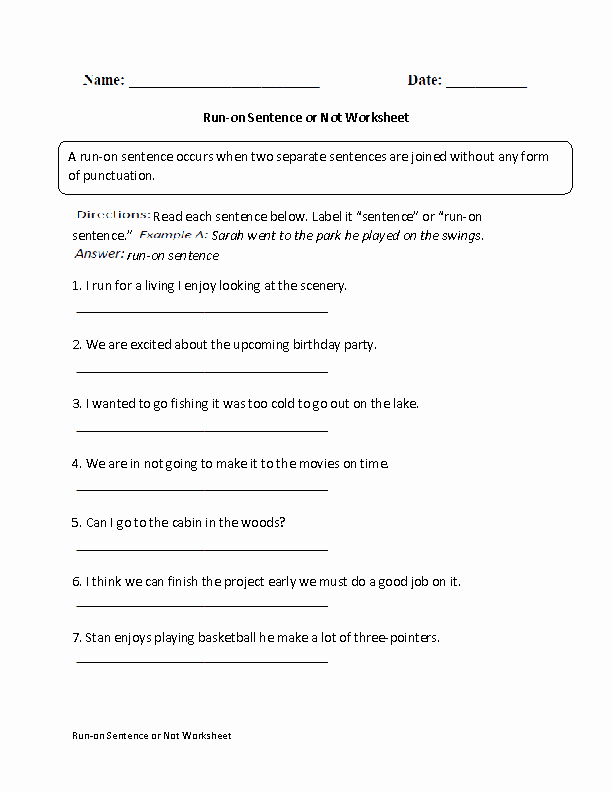 Run On Sentence Worksheet Inspirational Sentences Worksheets