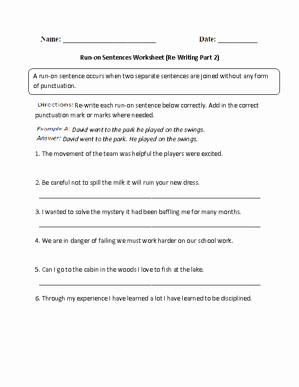 Run On Sentence Worksheet Lovely Sentences Worksheets