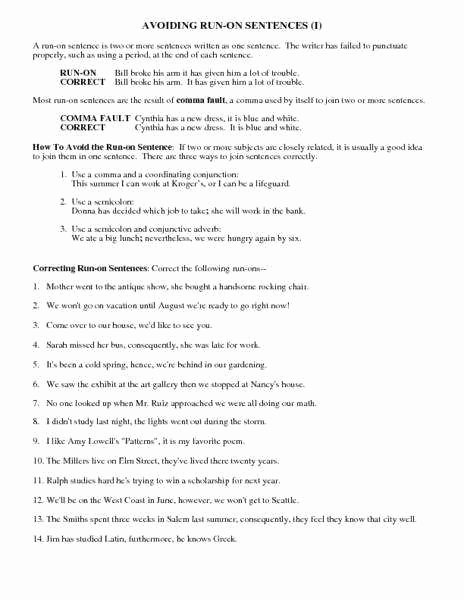 Run On Sentence Worksheet Luxury Run Sentence Worksheet