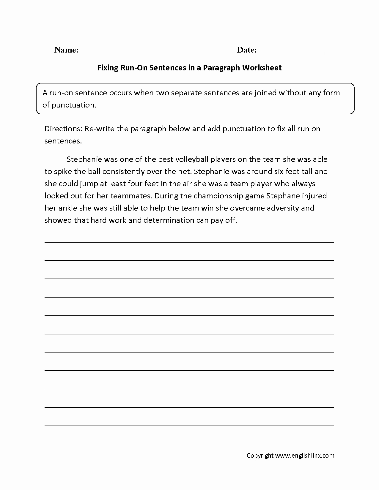 Run On Sentence Worksheet Pdf Inspirational Fixing Paragraphs with Run On Sentences Worksheets