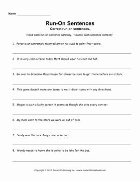 Run On Sentence Worksheet Pdf New Run Sentences