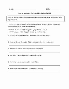 Run On Sentence Worksheet Unique Adding Periods to Run On Sentences Worksheets