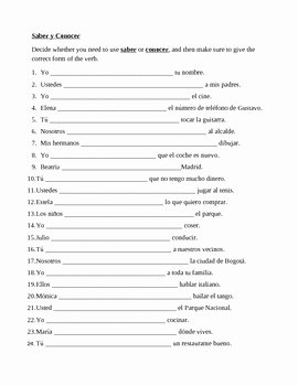 Saber Vs Conocer Worksheet Best Of Saber Y Conocer Spanish Worksheet by Jer
