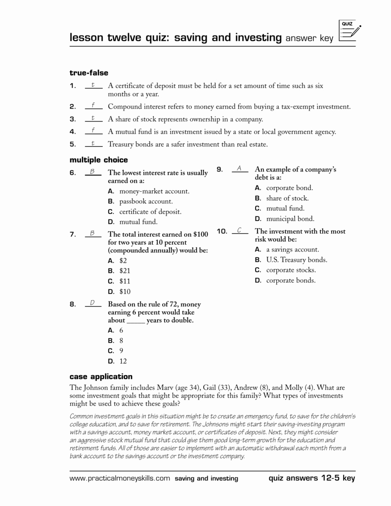 Saving and Investing Worksheet Awesome Invest In Yourself Worksheet Answer Key Geo Kids