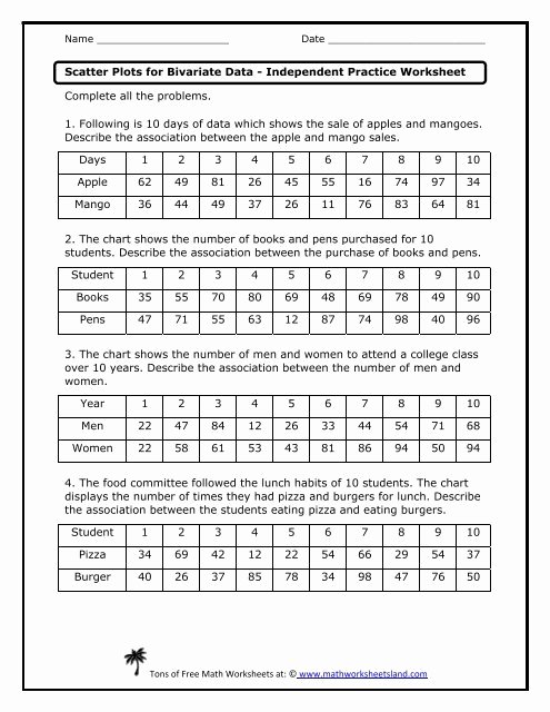 Scatter Plot Worksheet with Answers Beautiful Scatter Plots for Bivariate Data Independent Practice