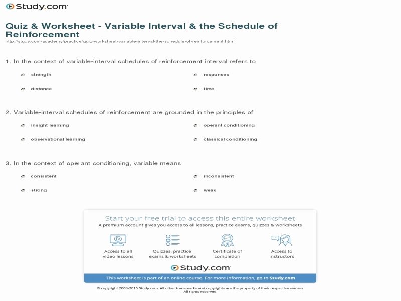 Schedules Of Reinforcement Worksheet Awesome Quiz &amp; Worksheet Variable Interval &amp; the Schedule