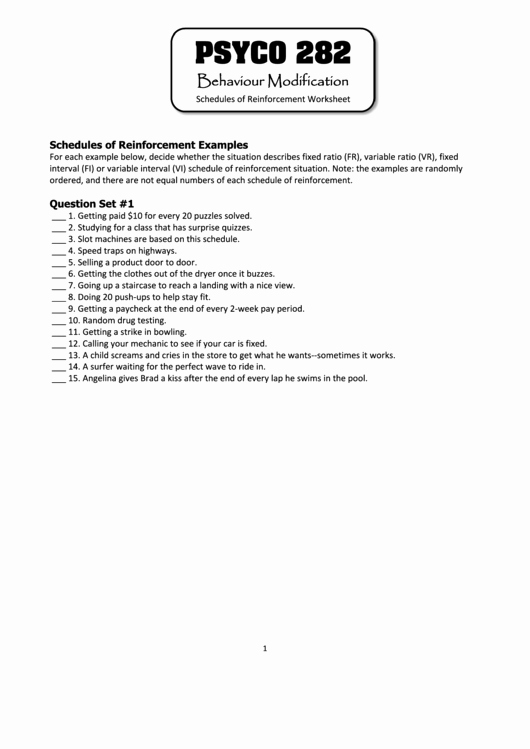 Schedules Of Reinforcement Worksheet Beautiful Psyco 282 Schedules Reinforcement Worksheet Printable