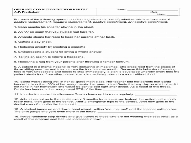 Schedules Of Reinforcement Worksheet