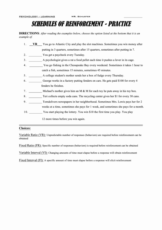 Schedules Of Reinforcement Worksheet Elegant Schedules Reinforcement Worksheet Printable Pdf