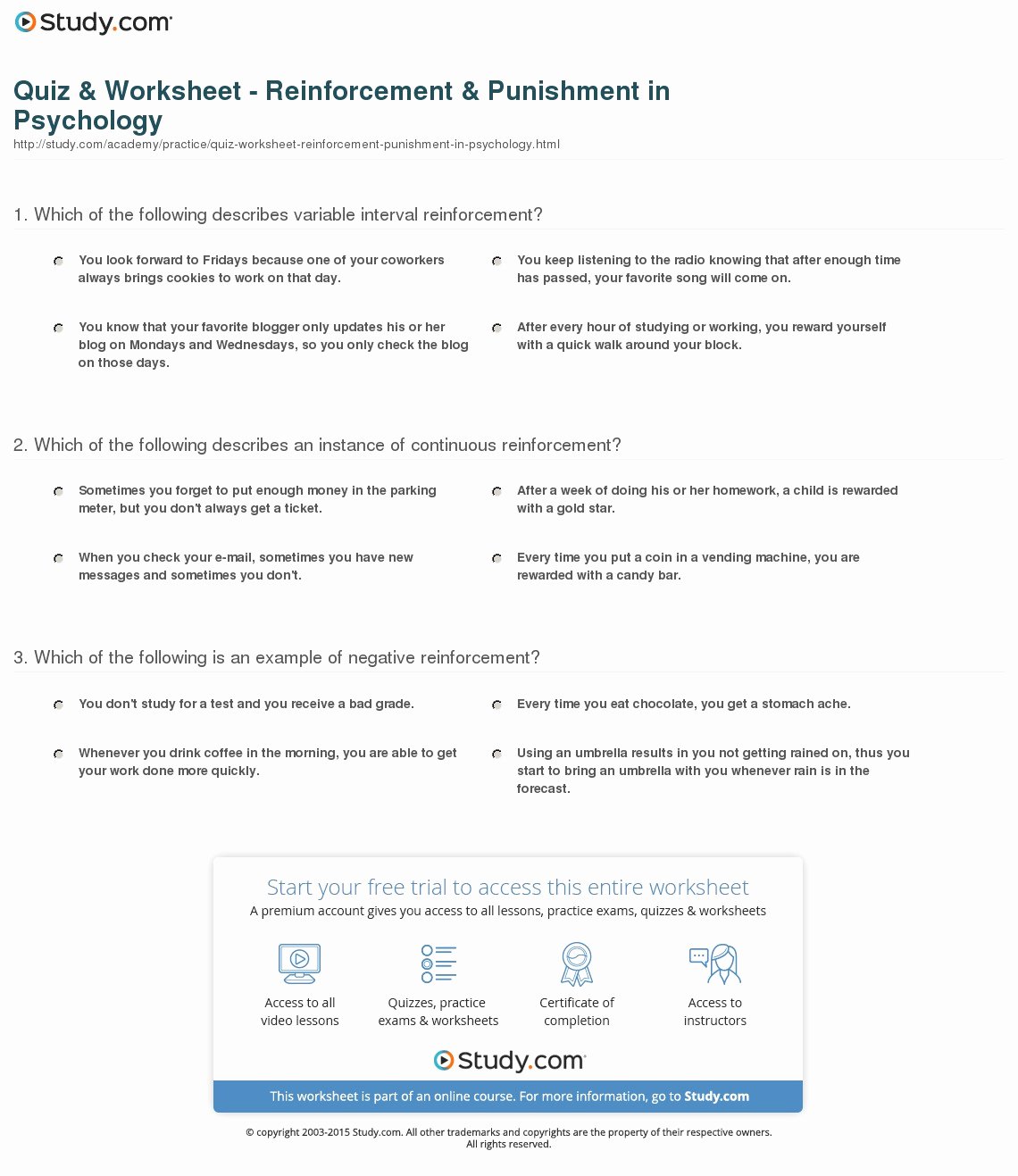 Schedules Of Reinforcement Worksheet