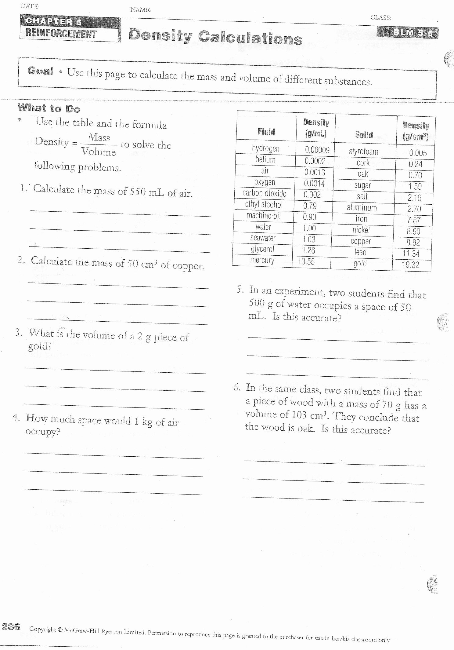 Science 8 Density Calculations Worksheet Awesome Density Calculations Worksheet Answers
