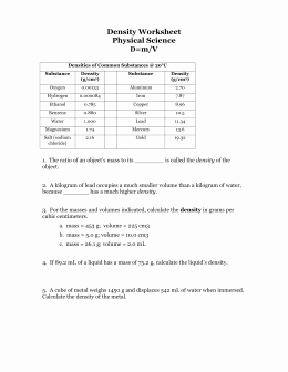 Science 8 Density Calculations Worksheet Unique Density Worksheet