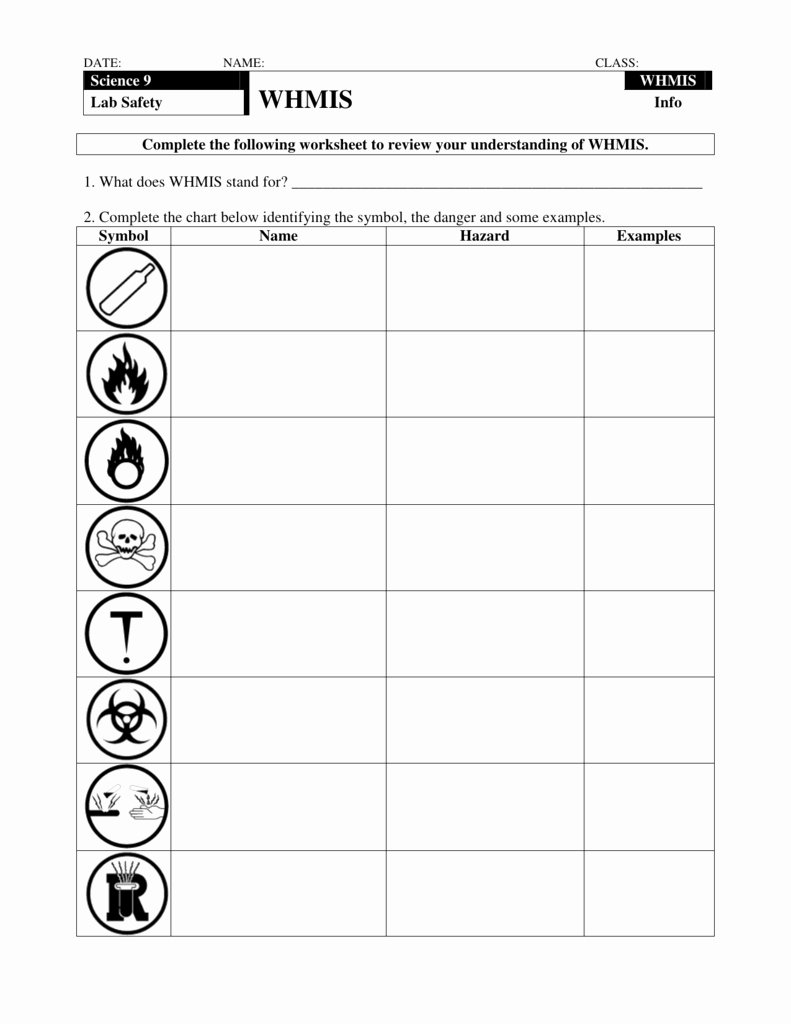 Science Lab Safety Worksheet Best Of Science 9 Whmis Lab Safety Info Plete the Following