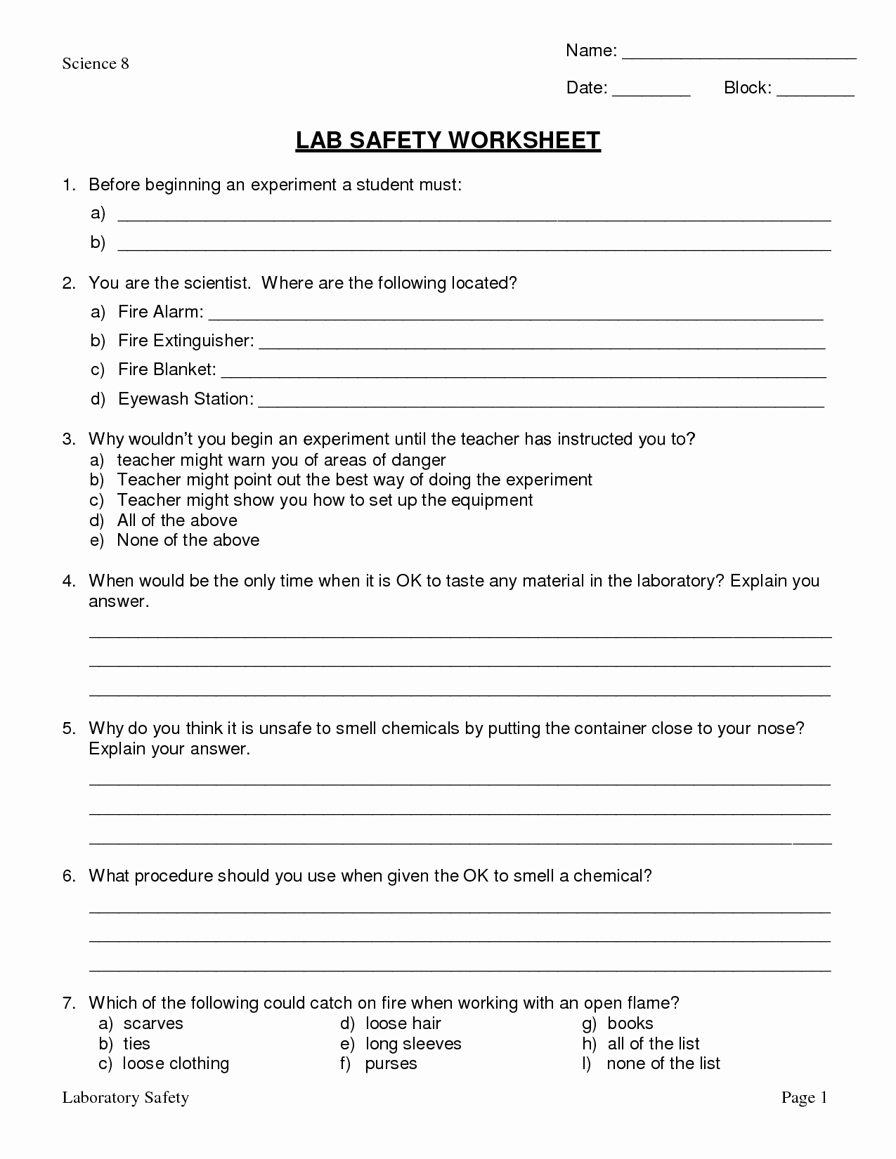 Science Lab Safety Worksheet Elegant 11 Best Of Lab Equipment Worksheet Answers