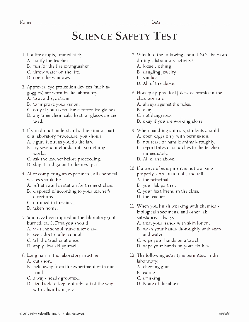 Science Lab Safety Worksheet Lovely Middle School Safety Exam English