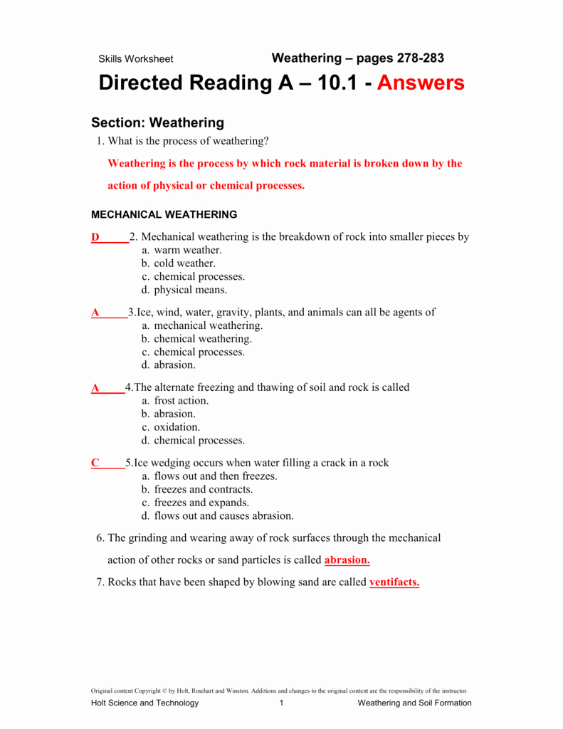 Science Skills Worksheet Answer Key Inspirational 10 1 Directed Reading Answer Key