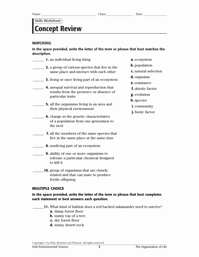 Science Skills Worksheet Answer Key New Concept Review Chpt 4