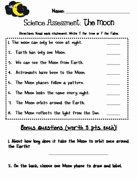 Science Worksheet for 1st Grade Beautiful Mon Core First Grade Science assessment the Moon by