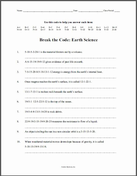 Science World Worksheet Answers Beautiful Earth Science Break the Code Puzzle Free Printable