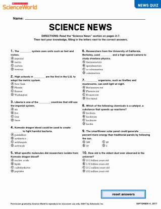 Science World Worksheet Answers Beautiful Science World Magazine Worksheets Answers Breadandhearth