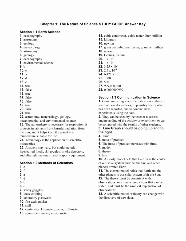 Science World Worksheet Answers Inspirational Chapter 1 the Nature Of Science Study Guide Answer Key