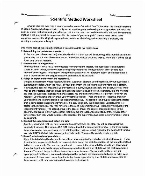 Scientific Method Examples Worksheet